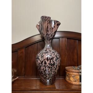 Murano Style Hand Blown Glass Spatter Speckle Art Glass Vase 16” Tall